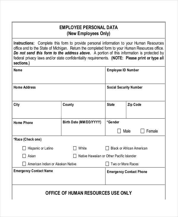 staff personal information sheet