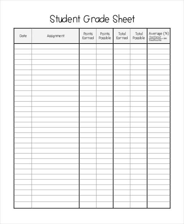 student grade sample sheet