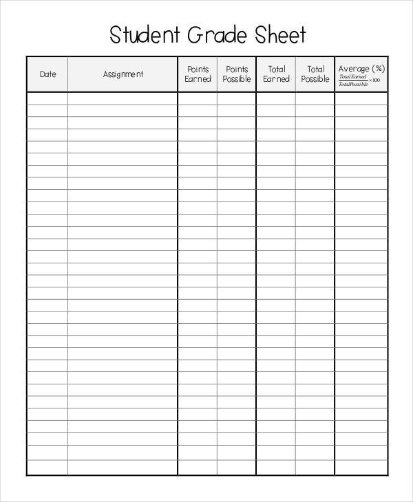 one for sheet grade student DOC Templates Samples Printable & PDF,  Sheet  45