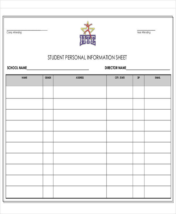 student personal information sheet1