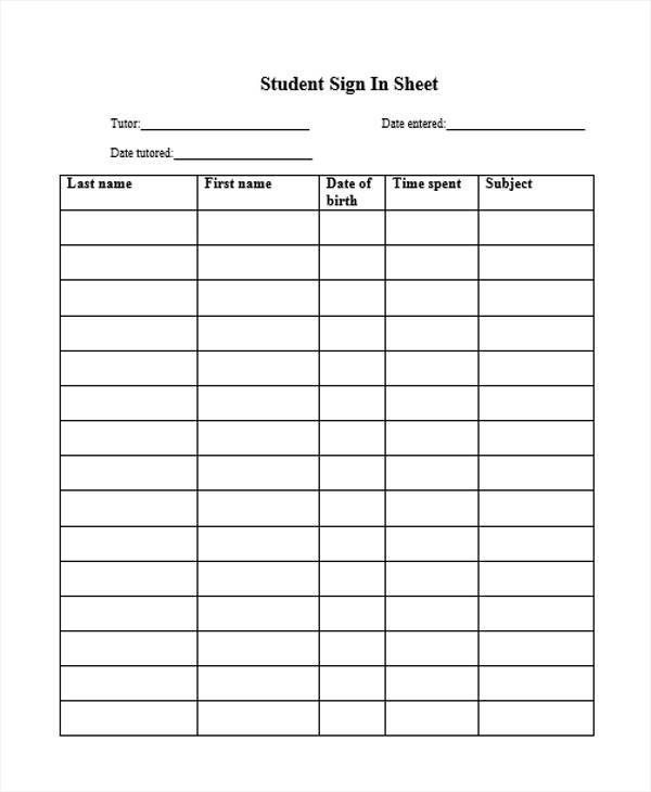 student sign in sheet