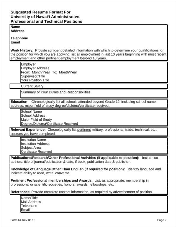suggested resume format
