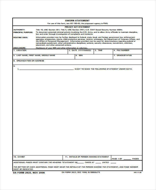 Free 29 Sworn Statement Templates In Ms Word Pdf 9255