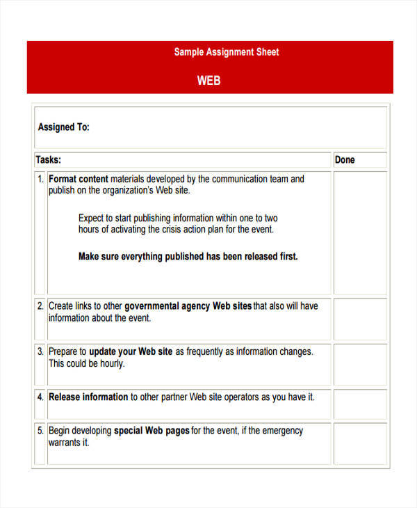 assignment task sheet