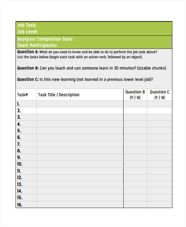 task list format for job