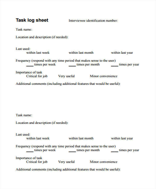 task log sheet