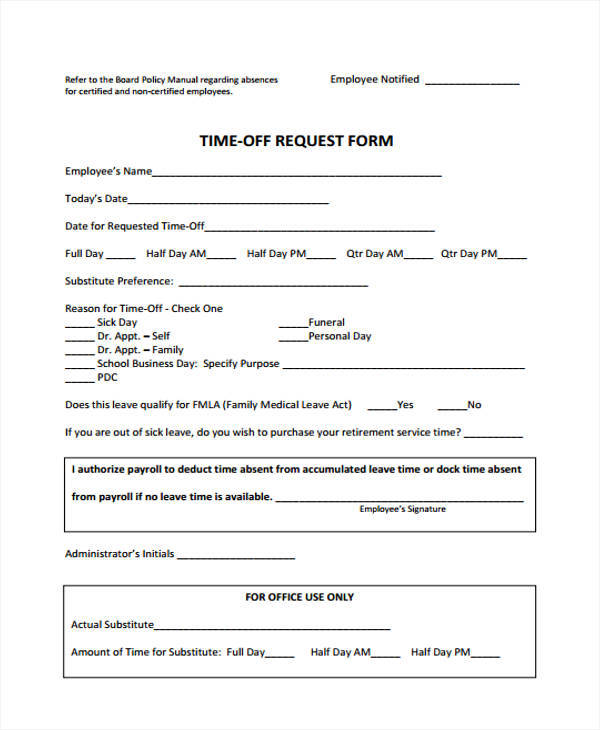 time off request form format