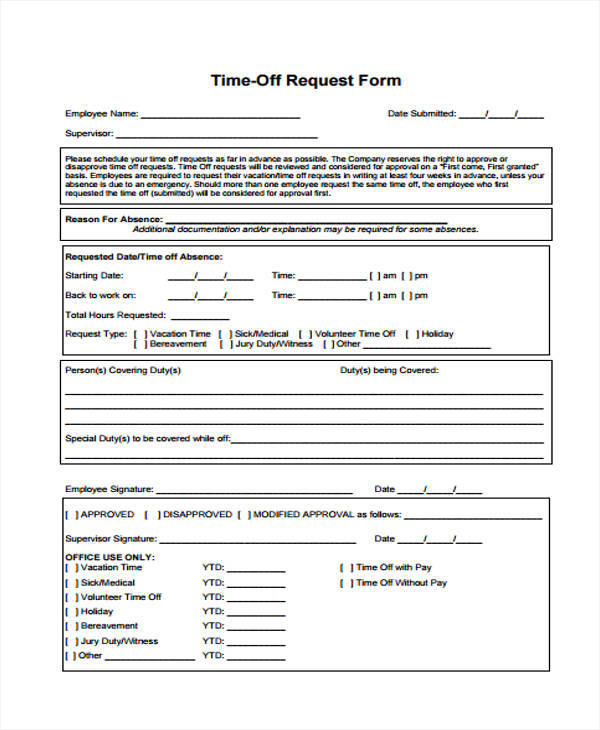 time off request form format1