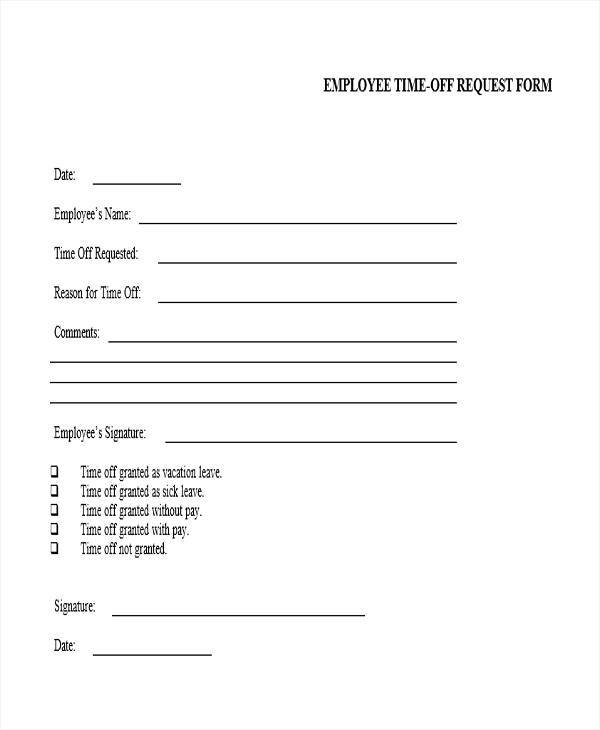 time off request form for employee