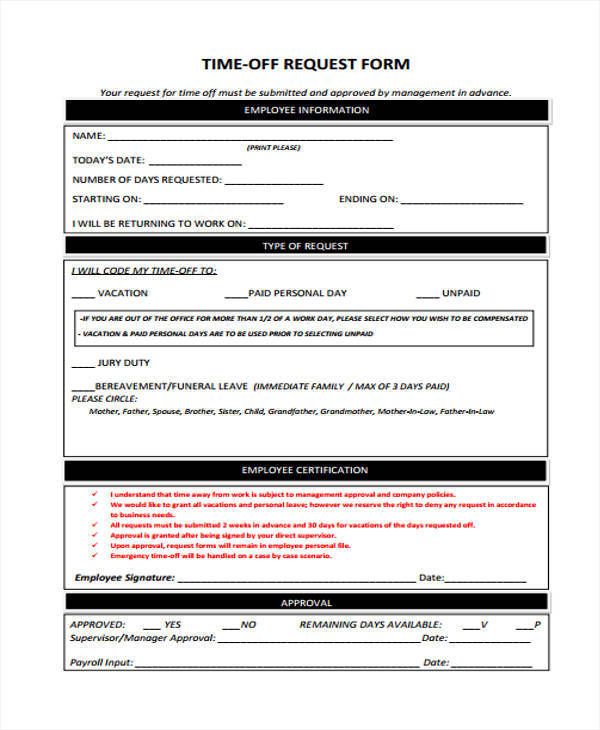 time off request form for employee1