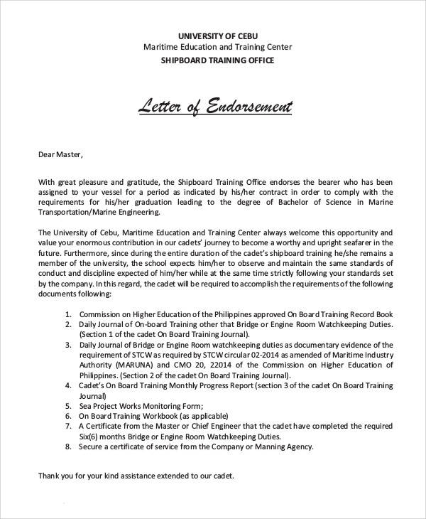 training endorsement letter