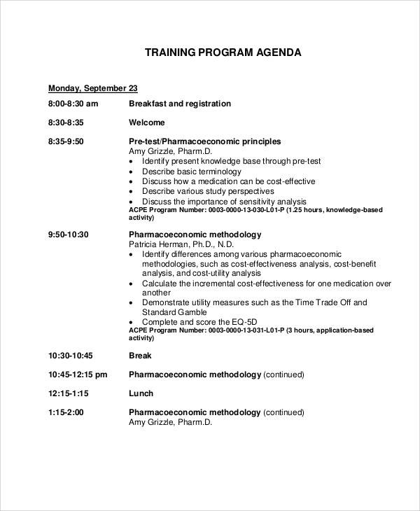 training program agenda