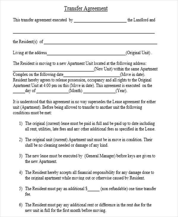 transfer apartment lease agreement