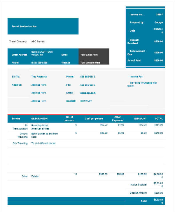 Travel Agency Invoice Sample HQ Printable Documents
