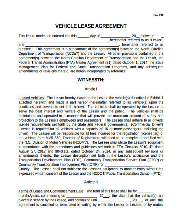 truck rental lease form sample
