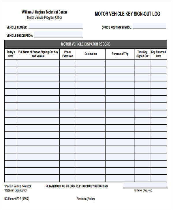 Key Log Templates 11 Free Printable Word Excel Formats Samples 