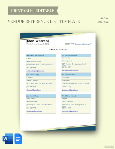 vendor reference list template