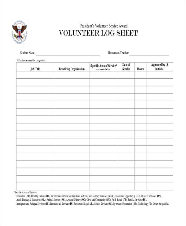 volunteer log sheet