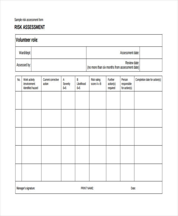 volunteer risk assessment form
