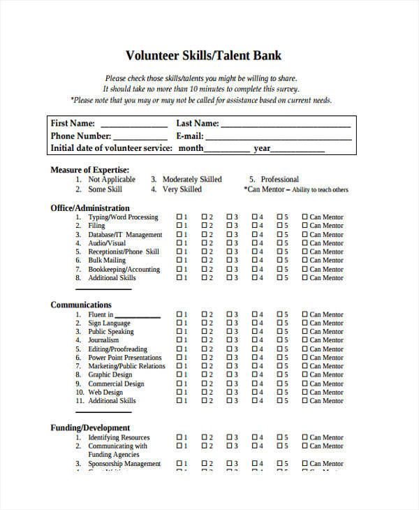 volunteer skills list