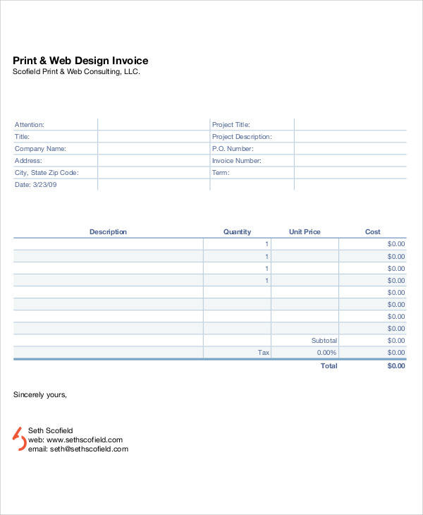 web design invoice sample