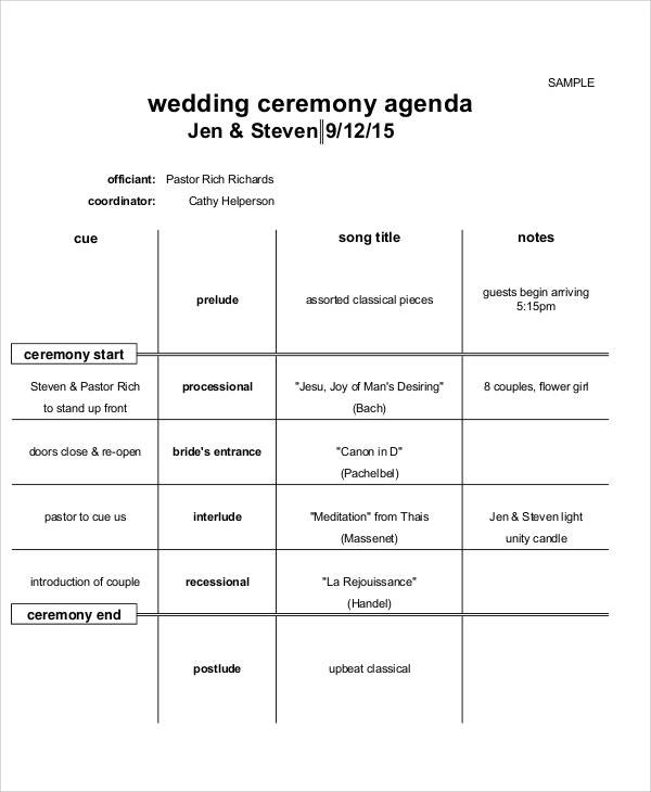 wedding ceremony agenda