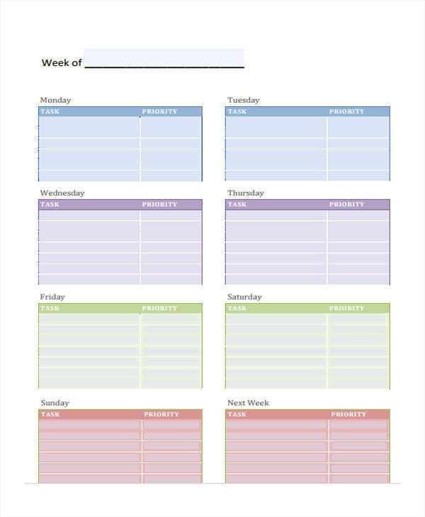 weekly task list sheet template