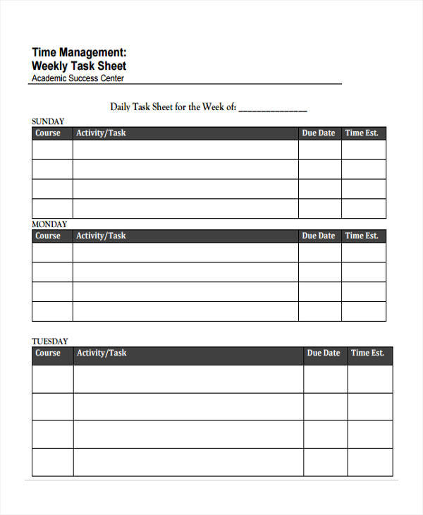 FREE 15  Task Sheet Samples Templates in PDF MS Word