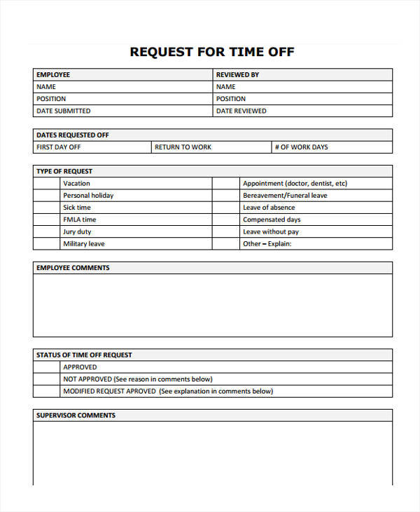 work time off request template