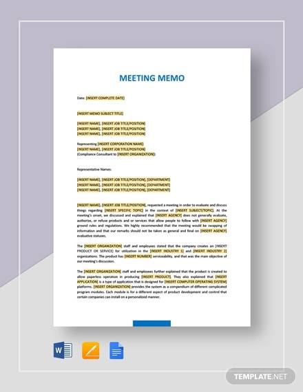 FREE 14+ Sample Meeting Memo Templates in PDF | MS Word