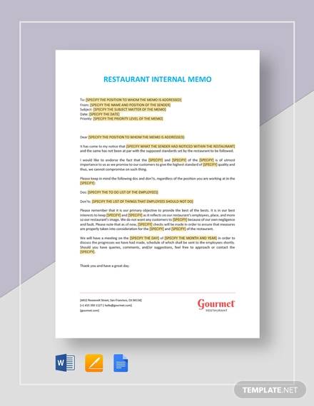 restaurant internal memo