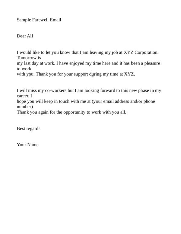 12 e mail resignation letter