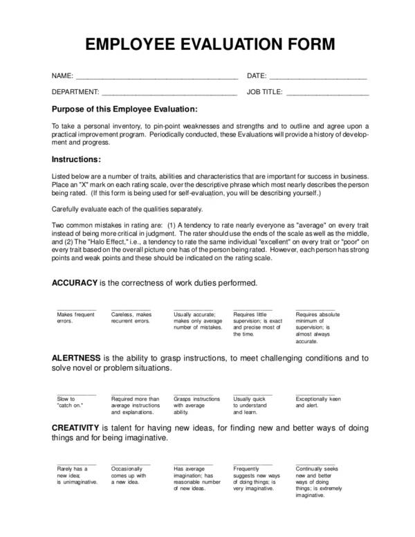 employee evaluations examples