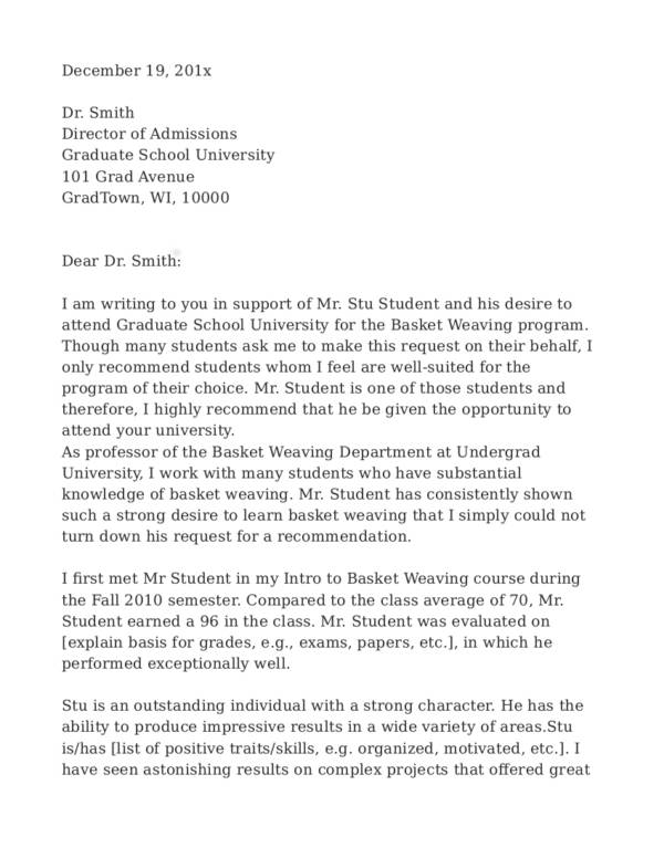 sample letter of recommendation for graduate school