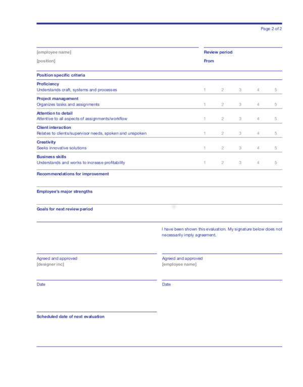 6 employee performance evaluation form