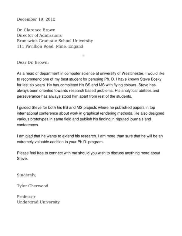 Recommendation Letter For Masters