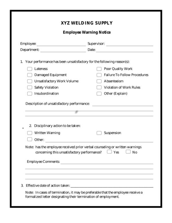 7 employee warning notice hr form