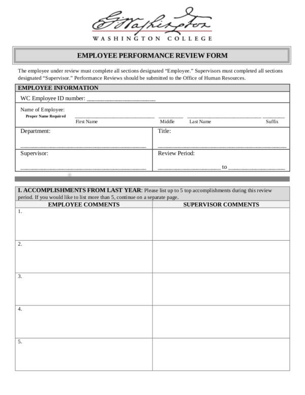 8 employee performance review form