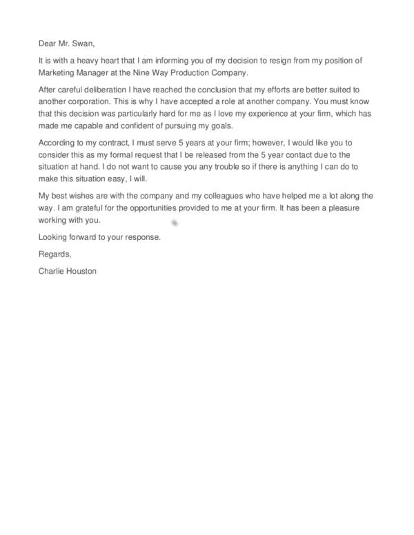 8 resignation letter on a short notice