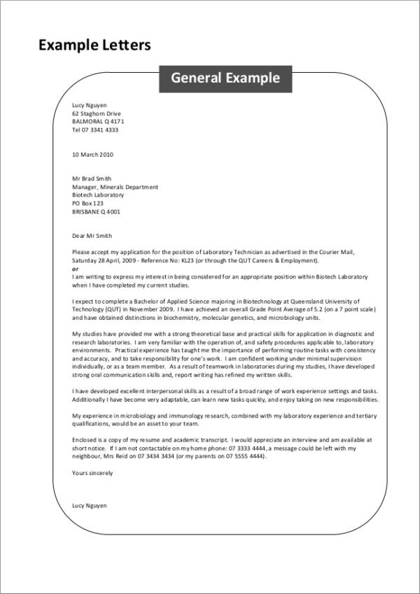 use of an application letter