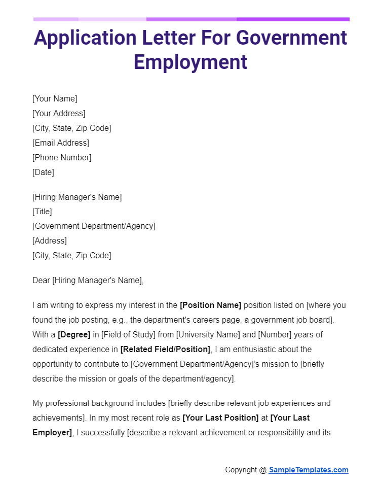 application letter for government employment