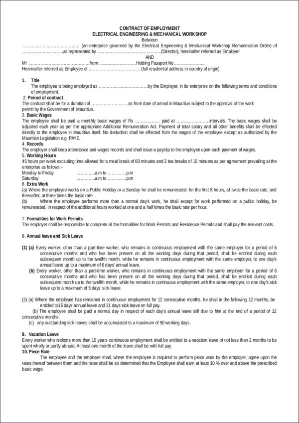 contract of employment template