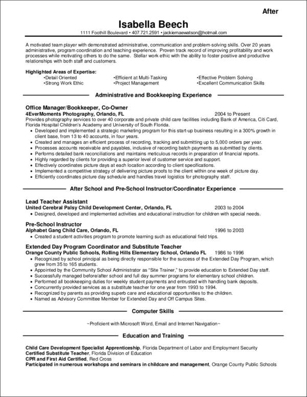 resume for teacher seeking career change