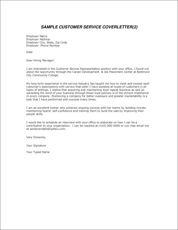 cover letter for customer service