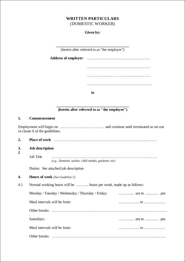 domestic worker employment contract