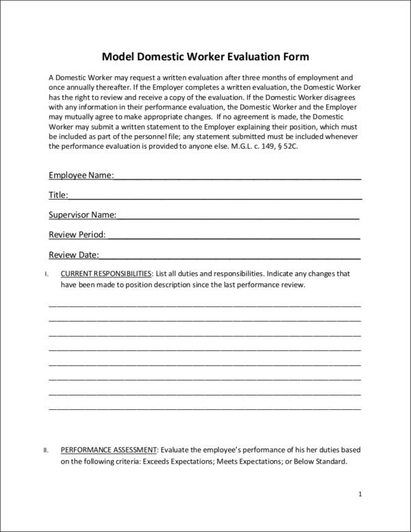 domestic worker evaluation form