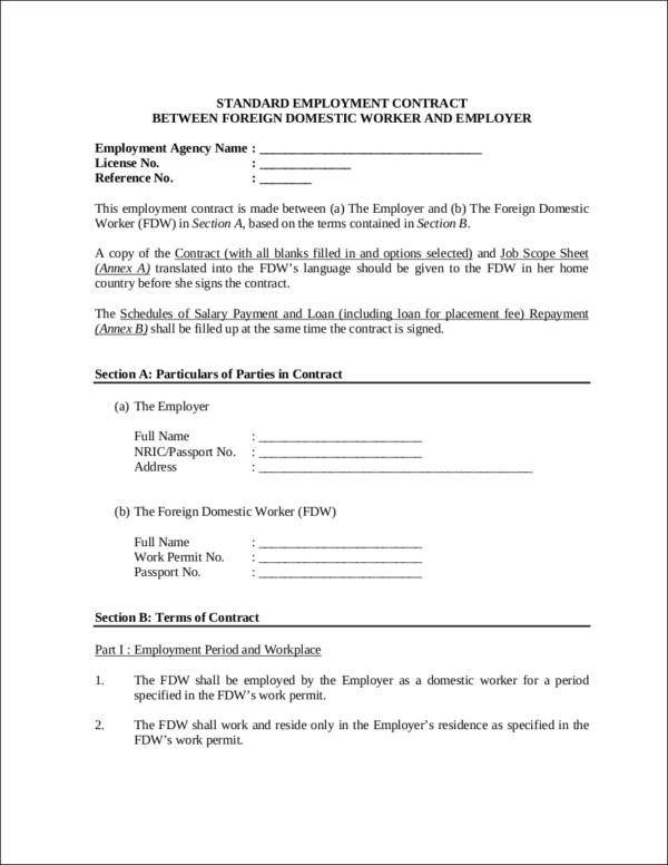employment contract for foreign domestic worker