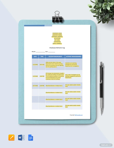 employee behavior log template