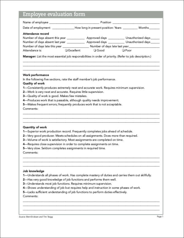 employee evaluation template