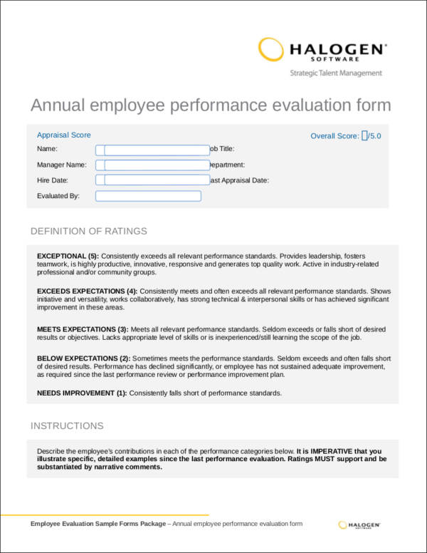 employee performance evaluation template